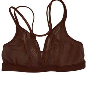 Naked Rebellion NWOT Racerback Bra Cappuccino Sheer Mesh Nylon ￼Yoga Athleisure